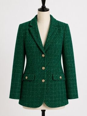 Zara Emerald Green Tweed Blazer with Gold Buttons